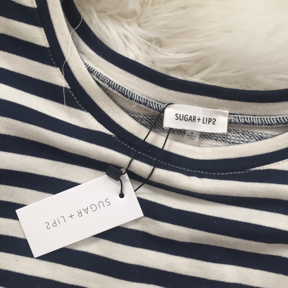 {SugarLips} True Blue Striped Long Sleeve Crop Top - Picture 4 of 5